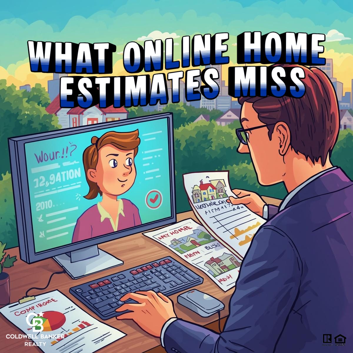 Homeowner comparing online home value estimate with a professional real estate market analysis.